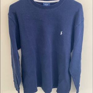 Two ribbed, Polo Long-Sleeve Lounge Wear Shirts. One Navy Blue, One Grey; Size L